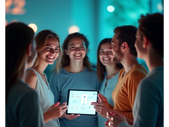 Grupo diverso de adultos interactuando virtualmente, simbolizando la conexión y el impacto del feedback de la comunidad.