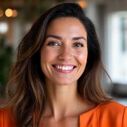 Ana, emprendedora de 45 años, con expresión motivada y empoderada.