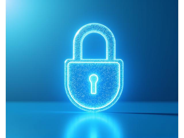 Icono de un candado digital seguro sobre datos abstractos