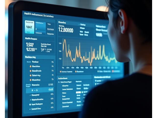 Interfaz de panel de control interactivo de IA mostrando recomendaciones personalizadas para un estilo de vida saludable, con gráficos y datos en tiempo real.